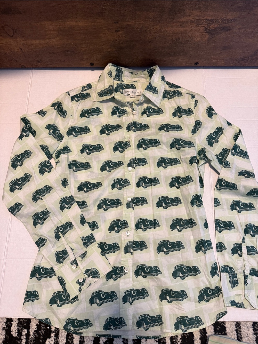 Paul & Joe Light Green Shirt with Dark Green Car Print